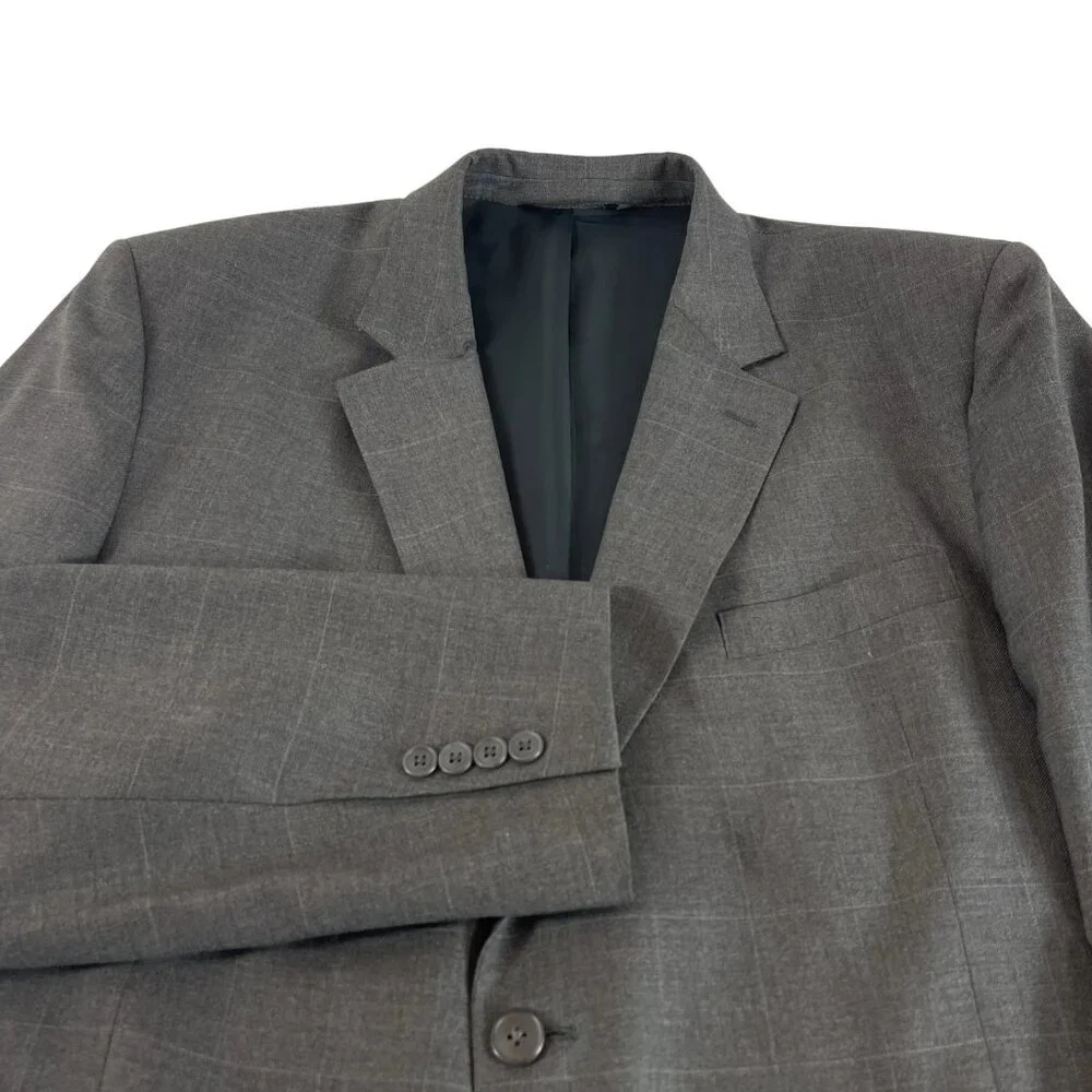 Jos A Bank Travelers Wool Blazer Jacket Mens 46L Gray Window‎ Pane Sport Coat